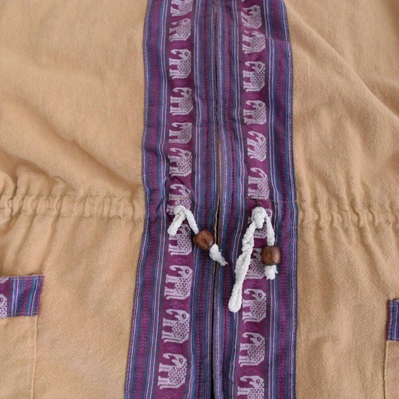 Vintage 90's Handmade Tan & Purple Aztec & Elephant Reversible  Zip Up Jacket M - Picture 10 of 15
